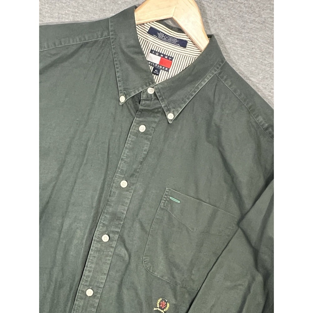 VINTAGE Tommy Hilfiger Shirt Mens Size XL /XG Green Button Up 90s Long Sleeve